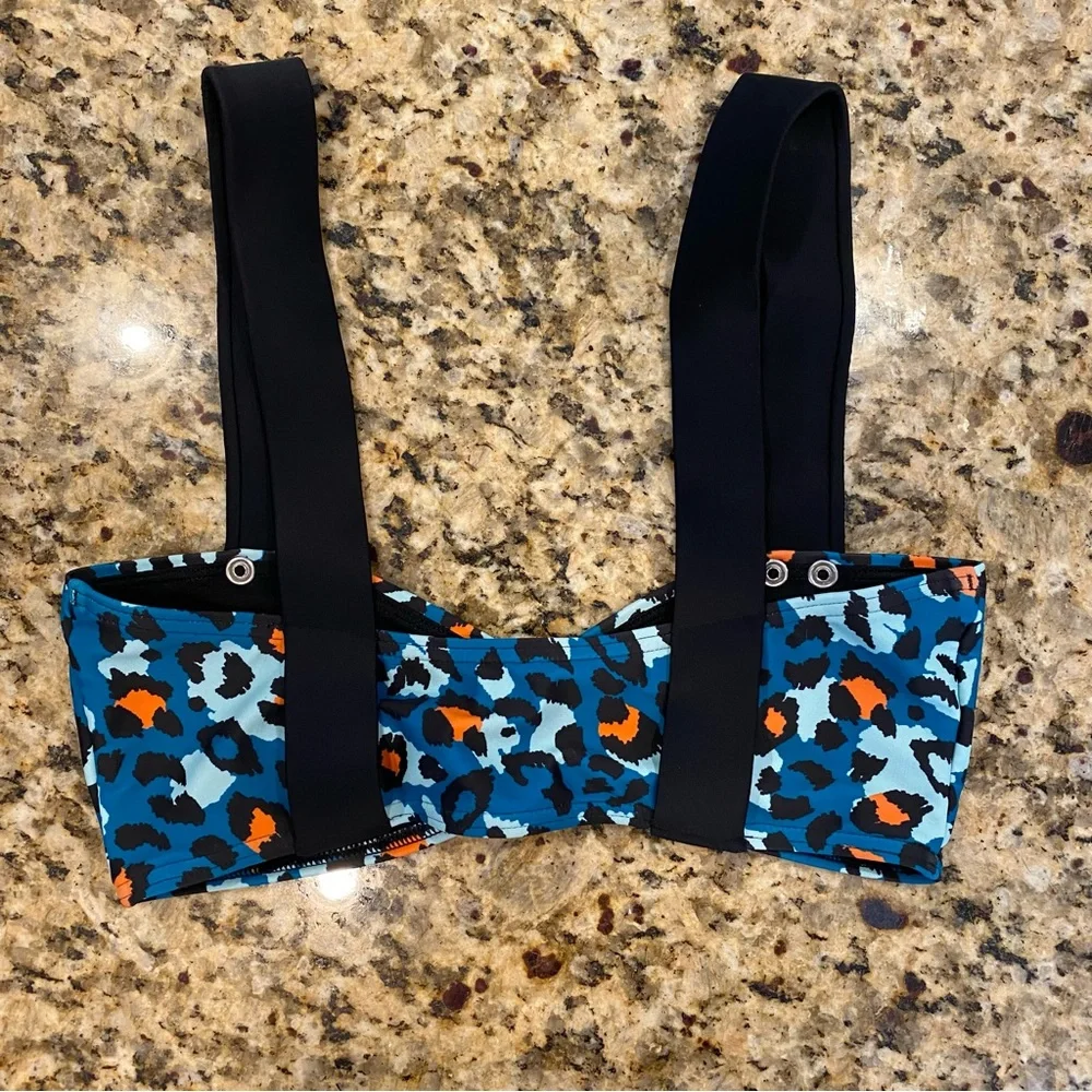 Top Shop Animal Print Cheetah Ruched Bikini Top Size 4 Small Black Blue Orange